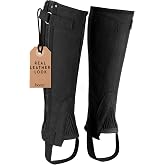 HORZE Ribbed Amara Kids Half Chaps, Easy-Wash Synthetic Leather Youth Chaps | Half Chaps Kids Sizes for Girls &amp; Boys, Black Ribbed Elastic Side Panels, YKK Zipper, Hook &amp; Loop Closure, Small, Large, Wide