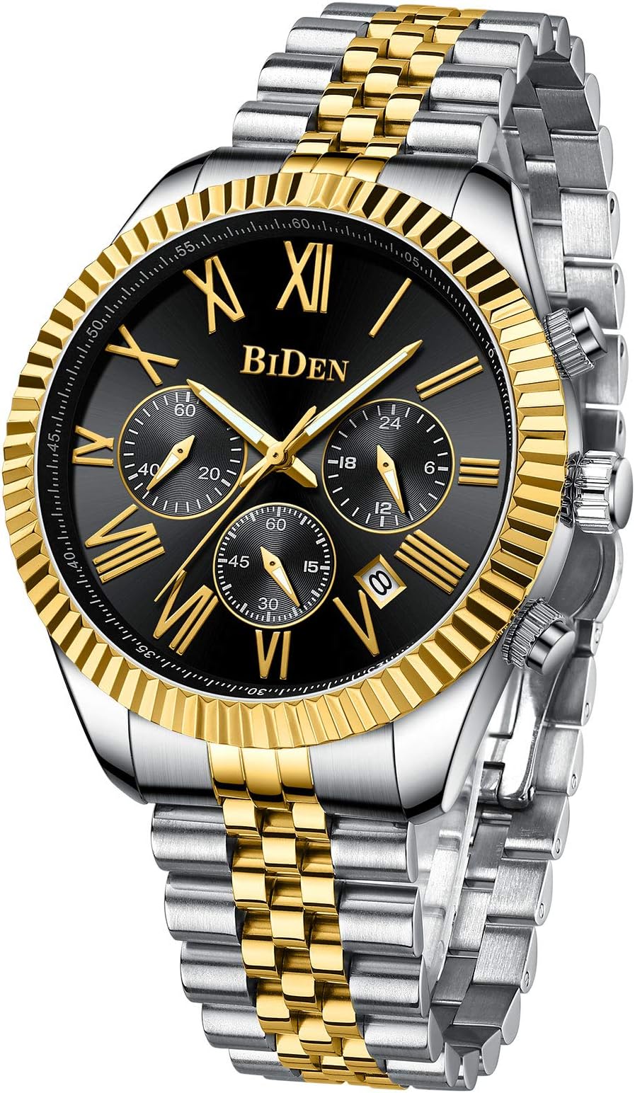 Mens Watches Fashion Genuine Leather Waterproof Chronograph Watch Business Watches Analog Quartz Watch for Men Date Luminous Moon Phase Wrist Watch