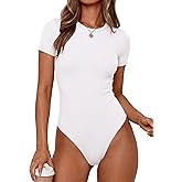 PRETTYGARDEN Body Suits for Womens Summer Tops 2026 Casual Short Sleeve Ribbed Fitted Basic Tee Shirts Spring Fashion Clothes