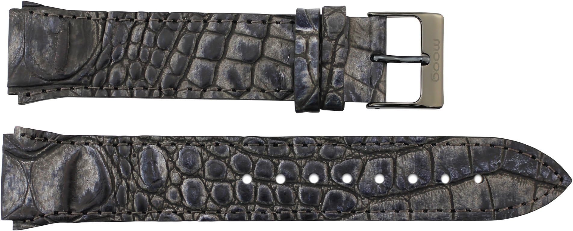Moog Paris Gray Calf Leather Watch Band, Crocodile Pattern, Pin Clasp, 18mm Strap B18012