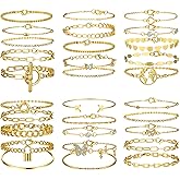 Patelai 30 Pcs Gold Chain Bracelet for Women Paperclip Link Chain Adjustable Stackable Layered Bracelet Set for Women Brithday Fashion Jewelry Gifts (6 Pack)