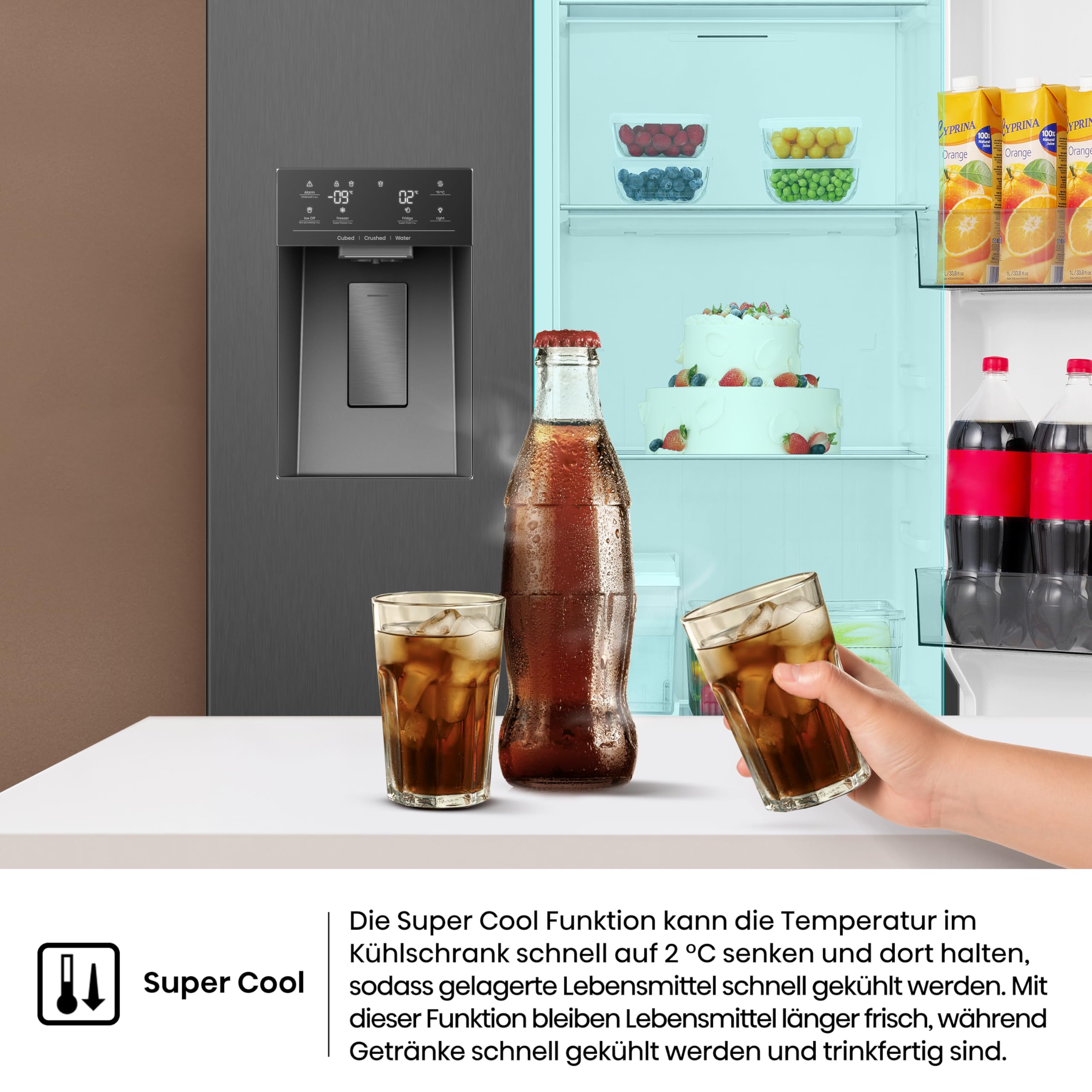 Hisense RS5P528STFE Kühl-Gefrierkombination/Freistehend/ 528L/ 40dB/ EEK: E/Eis&Wasserspender/Total No Frost/SuperCool/Big Box/Temperatur Sensor/XXL Türfach/BxHxT: 91,1×178,6×61,5cm/ Schwarz 7