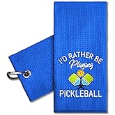 ERHACHAIJIA I'd Rather Be Playing Pickleball Embroidered Pickleball Sports Towel with Clip. Funny Pickleball Gifts for Men Women Pickleball Lover, Birthday Mother's Day Retirement Gifts