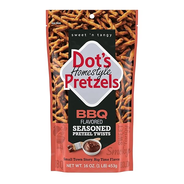 DOT’S PRETZELS BBQ SEASONED PRETZEL TWIST SNACK, 16OZ GROCERY SIZED BAG