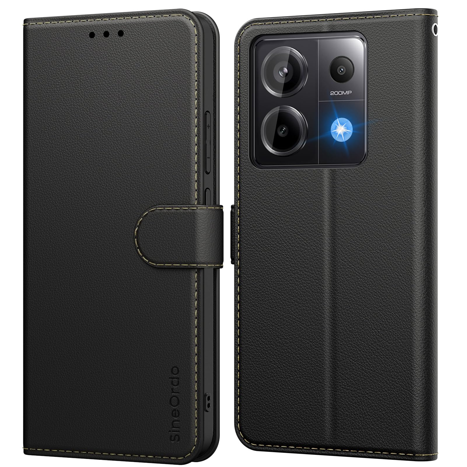 SineOrdo Flip Leather Case for Xiaomi Redmi Note 13 Pro 5G & POCO X6 5G - Black with Wallet Stand & Card Holder