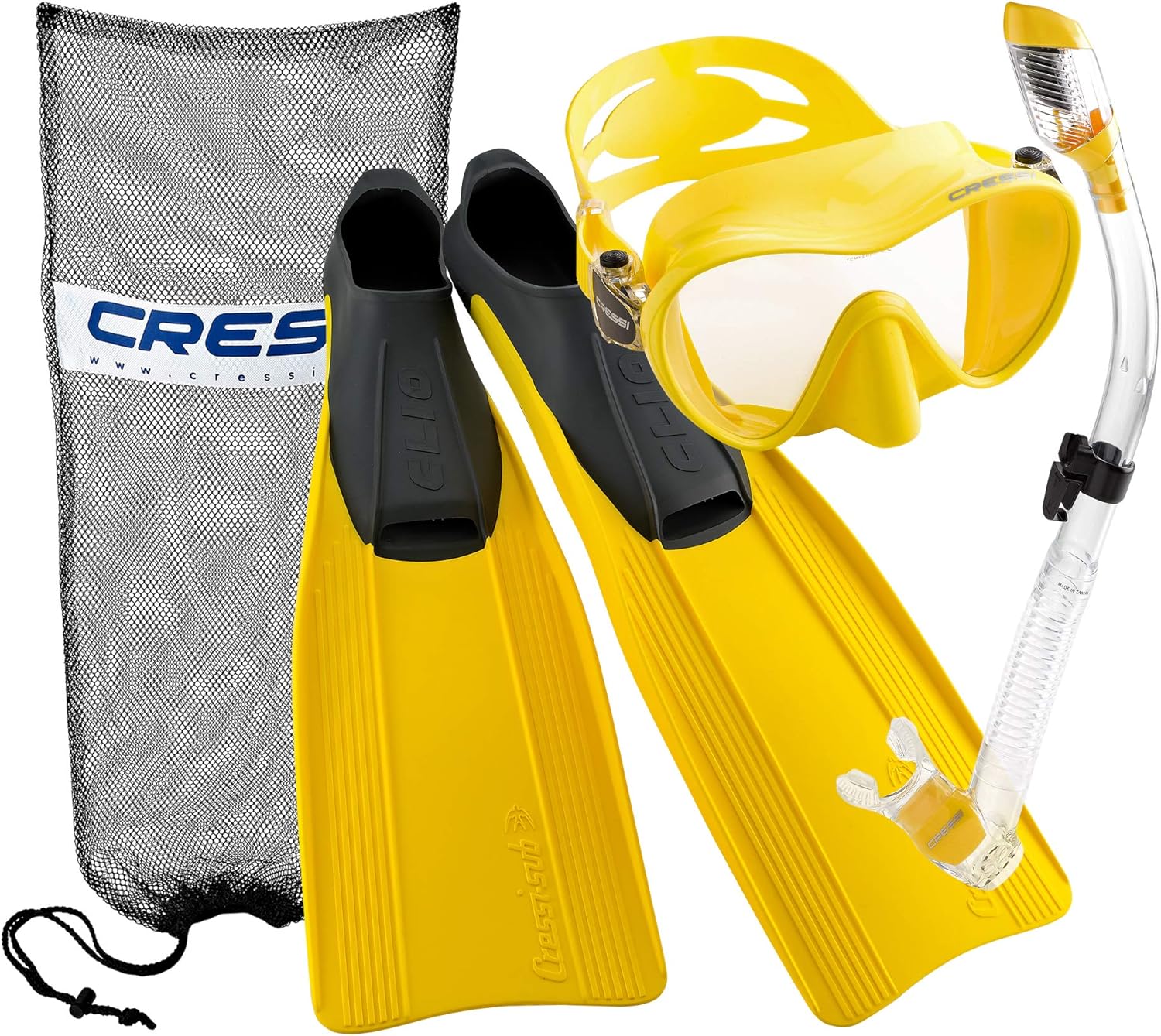 Yellow Size 8/9/9Size 43/44 Cressi Clio Full Foot Fin Frameless Mask