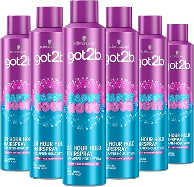 got2b Happy Hours Hairspray 300ml 24 Hr Hold Vegan Formula Pack of 6