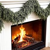 PABREY 1 Pcs 6 FT Real Touch Cedar Garland, Artificial Realistic Thick Christmas Greenery Faux Cedar Garland for Mantle Table Stairs Wall Outdoor Indoor Christmas Decorations (6 FT, 1 Pcs)