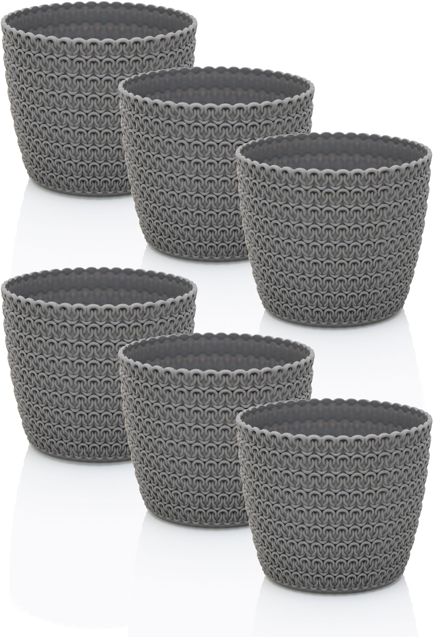 idea-station RIBA Flower Pot Set 6 x 11 cm - Grey - Shatterproof Plastic Flower Pots for a Wide Range of Plants, Flowers - Matte Planters for Indoor and Outdoor Use
