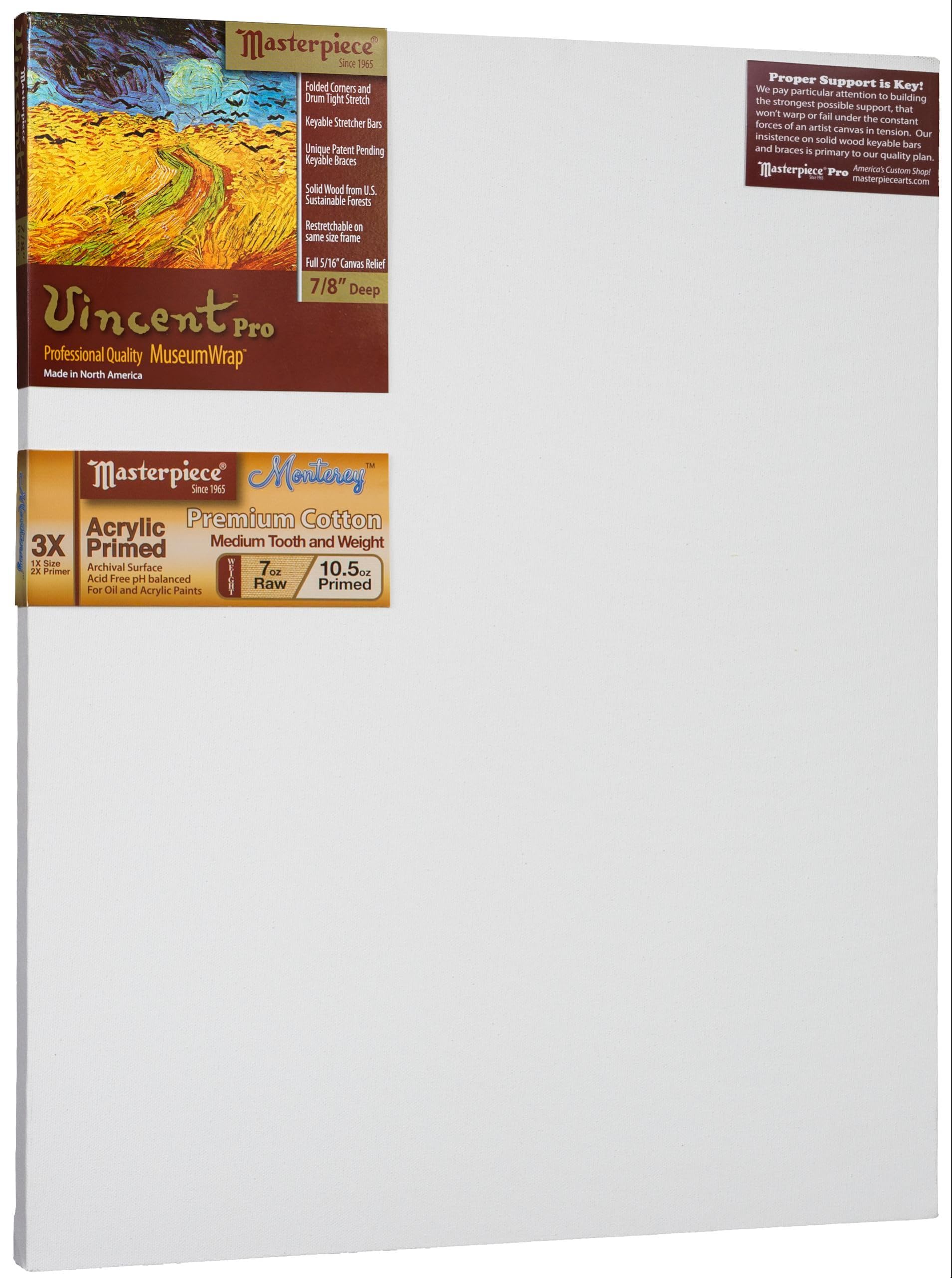 Photo 1 of ***FACTORY SEALED***
MASTERPIECE Z1VM-2238 Vincent Pro 7/8" Deep Monterey 10.5 oz Cotton Medium Texture Stretched Canvas 22" x 38" White