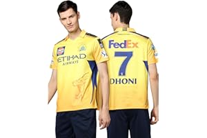 playR Chennai Super Kings Authentic Fan Jersey IPL 2025 Adult Dhoni 7 Half Sleeve, Size - XS