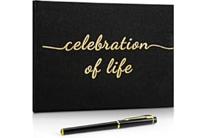MROUEN Funeral Guest Book for Memorial Service, Celebration of Life Guest Book with Table Sign, Pen and Box, Guest Sign in Book for Funeral Service, Elegant Black Memorial Books for Celebration of Life