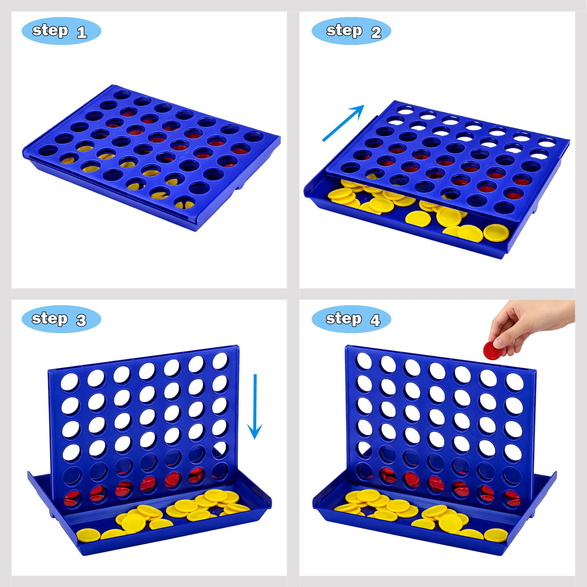 VingaHouse 4 in Einer Reihe Spiel, Strategiespiel für 2 Spieler, Familienspiel ab 3, 4, 5, 6 Jahren, Pädagogisches Lernspielzeug für Kinder und Erwachsene, Geschenkidee für Zuhause und Reisen (Groß) 5