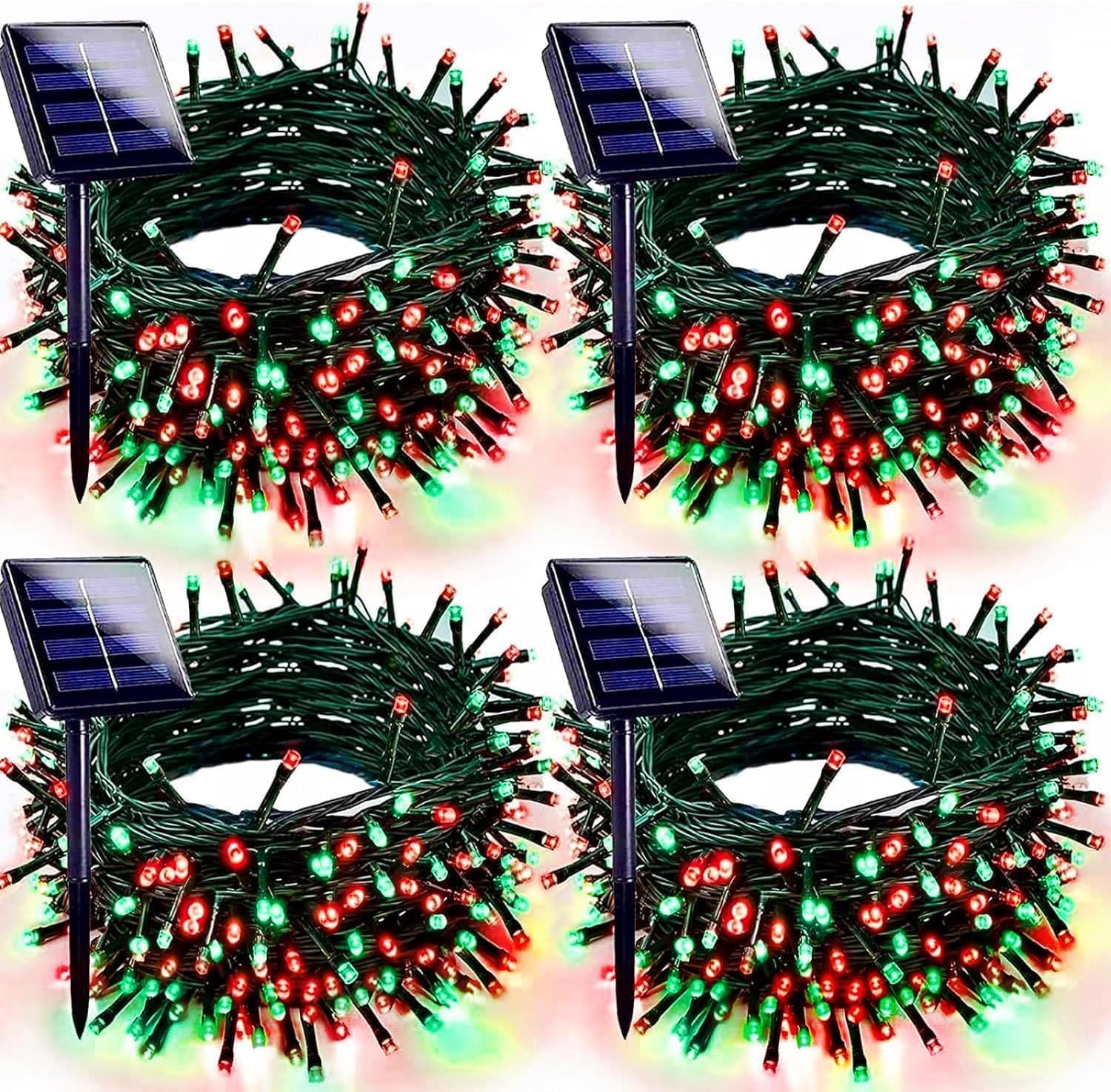 Photo 1 of Red Green Solar Christmas Lights Outdoor Decorations Waterproof, Tatal 4 Pack 400LED 132FT Solar String Lights Green Wire with 8 Modes, Christmas Fairy Light for Xmas Tree Party Wedding Garden Decor