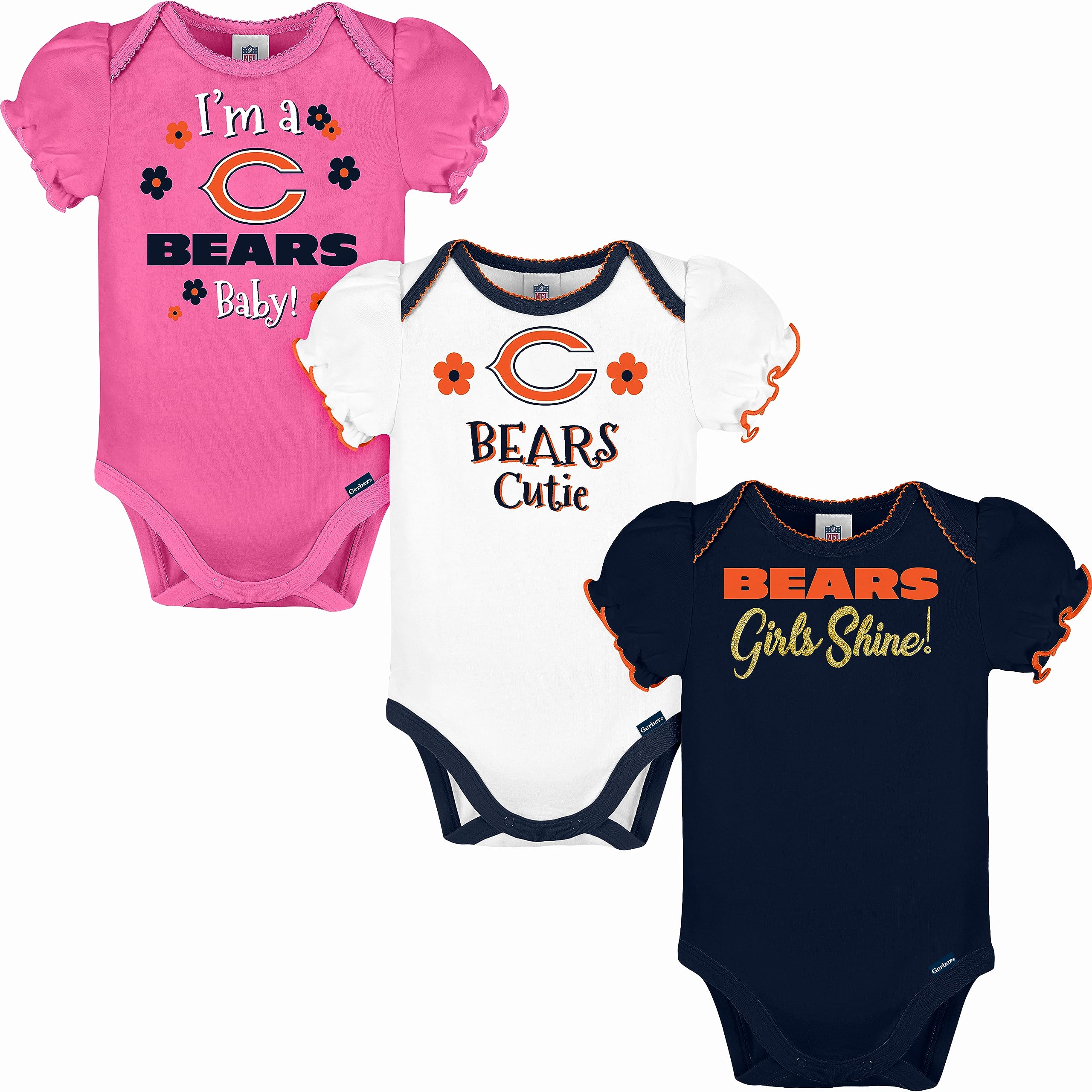Gerber Baby Girl's NFL 3 Pack Short Sleeve Onesie