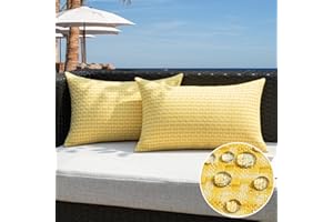 K KEVIN TEXTILE Kevin Textile Outdoor Waterproof Throw Pillow Covers Pack of 2 Farmhouse Decorative Cushion Covers for Garden Patio Tent Balcony Bench Couch Sofa 12x20 Inch, Yellow