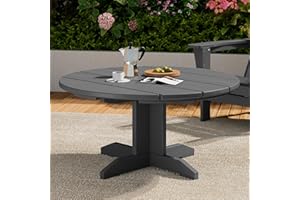 SERWALL 36'' Round Outdoor Coffee Table - HDPE Weatherproof Patio Table for Balcony, Garden, Backyard (Gray)