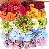 ASTRYAS 38Pcs Artificial Flowers Colorful Combo Box Spring Flowers Fake Sunflowers Silk Roses Faux Peonies Flowers for DIY Wedding Center Bouquet Bride Baby Shower Party Tables Decoration(Rainbow)