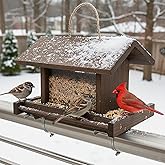 Zeqeey Wooden Bird Feeder Large Capacity Wood Birdfeeder for Feeding Outside Garden Wild Finches Robin Sparrow Blue Jay Chickadees
