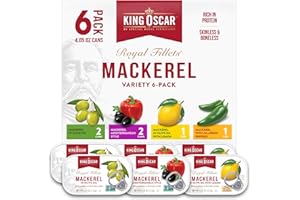 King Oscar Skinless & Boneless Mackerel Variety Pack, 4.05 Ounce Cans (Pack of 6), Skinless & Boneless, Wild Caught Canned Mackerel
