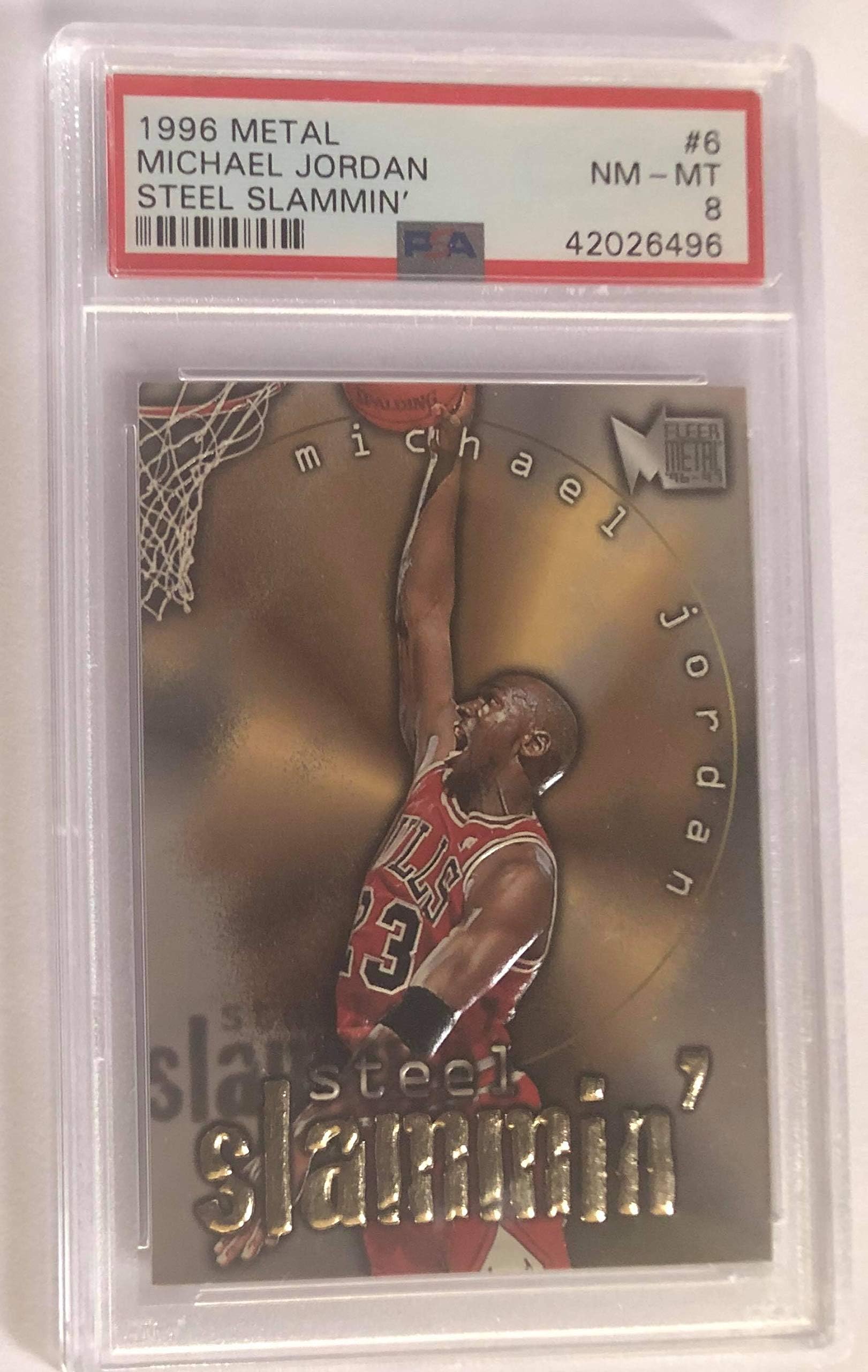 1996 Fleer Metal Michael Jordan Steel Slammin' Basketball card #6 PSA Graded NM-MT 8