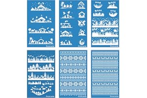 Puocaon Christmas Polymer Clay Silk Screen - 6 Pcs Silk Screen Stencils for Polymer Clay Jewelry Earrings Nativity Scene Sweater Weaving Pattern