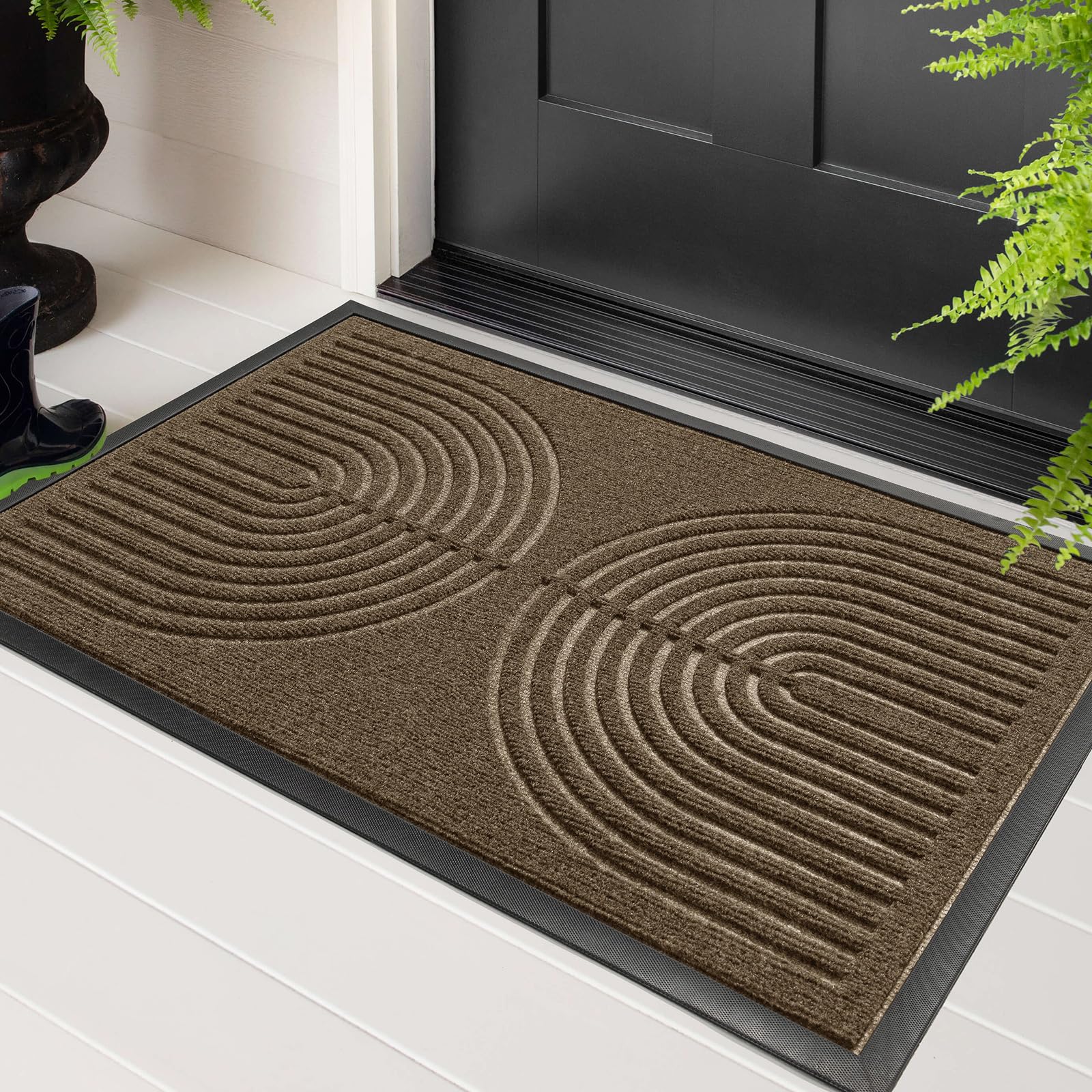 Photo 1 of RORA Front Door Mat, Heavy Duty Door Rugs Outside Entrance,Non Slip Welcome Mats Indoor, Natural Rubber Doormat for Entryway, Patio, Garage, Porch, 29.5"x17", Brown