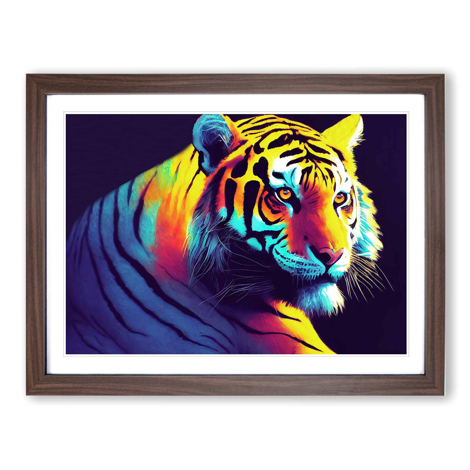 Tiger Colours Vol.1 Framed Print | A3 Walnut Framed Wall Art | Ready to Hang | Modern Animal Picture | Living Room Bedroom Lounge Office