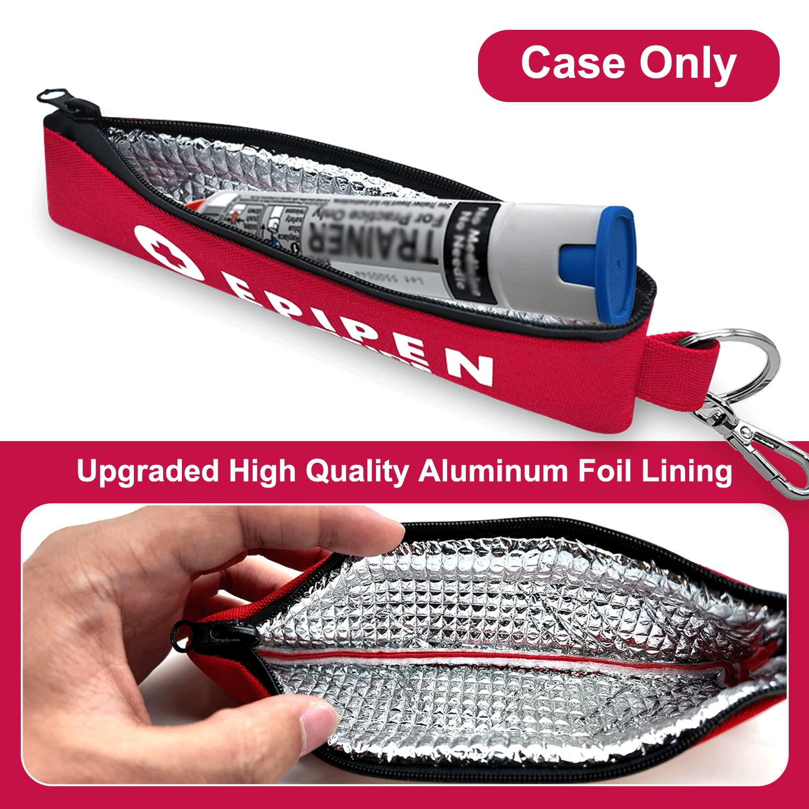 1 Pack EpiPen Carry Case Insulated,Red Epipen Holder Bag with Carabiner-for 1 EpiPen Asthma Allergy Medication,Sports Outdoors Travel Epipen Case for Walking or Running