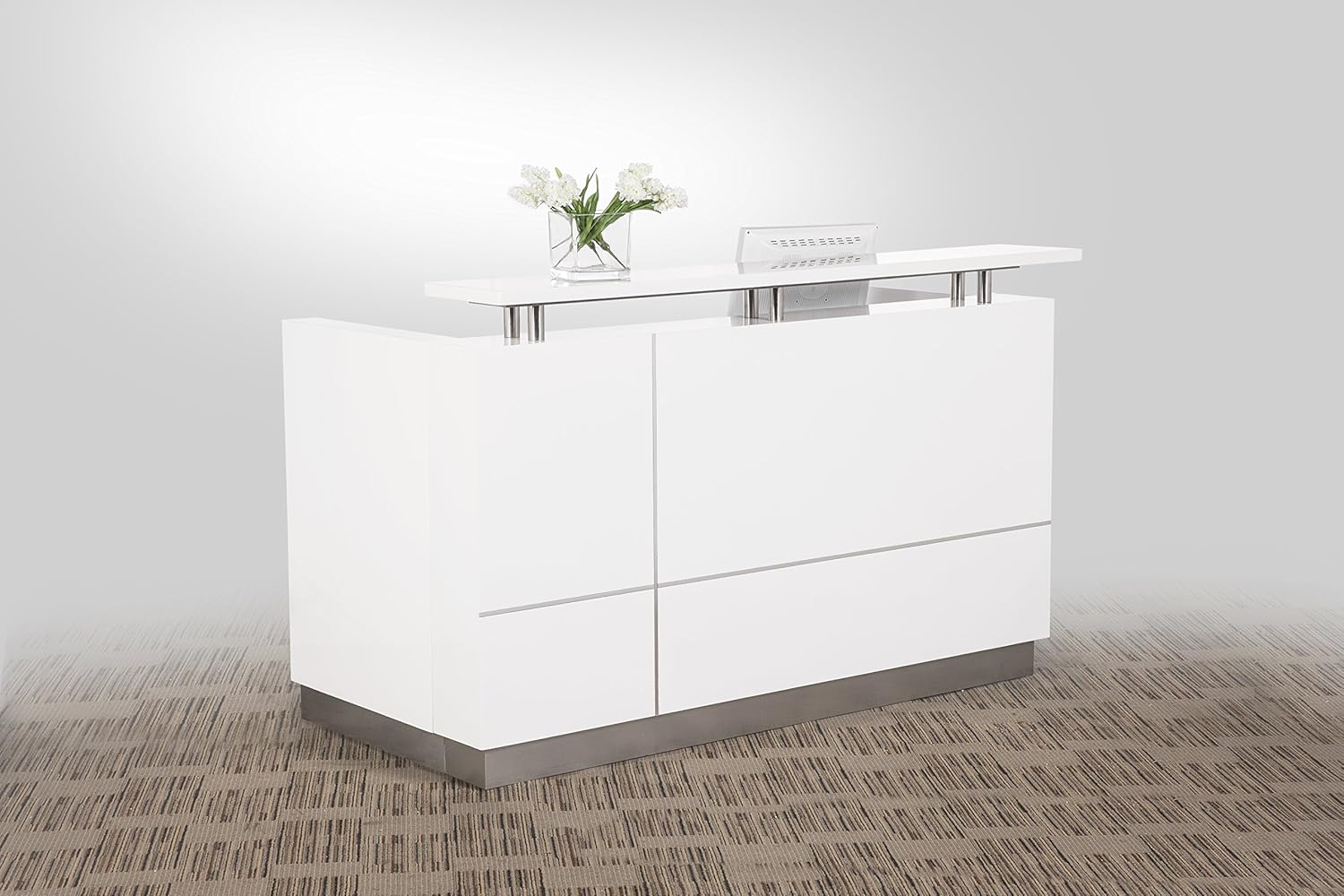 Modern Gloss White Reception Desk (71") with Quartz Stone Counter TOP : Office Products