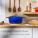 Nuovva Enamelled Cast Iron Dutch Oven Pot 6.4 Qt 28cm Dark Blue Lid view 4