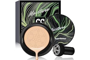 SUPERTHINKER Air Cushion CC Cream Mushroom Head Foundation, BB Cream Face Makeup Foundation for Mature Skin Moisturizing Concealer Brighten Long-Lasting, Even Skin Tone for All Skin Types (Natural)