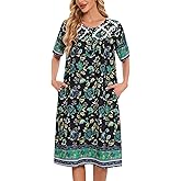 House Dresses for Women Floral Print Nightgowns Short Sleeve Lounge Moo Moo Dresses Sleepwears with Pockets