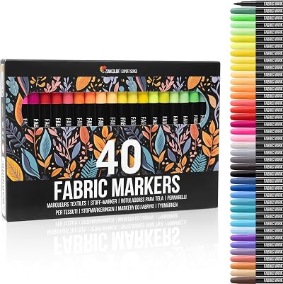Zenacolor Fabric Pens Set of 40 - Non Toxic Fine Point Textile Markers