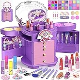 PERRYHOME Kids Makeup Set for Girls, 63 Pcs Washable Non-Toxic Real Cosmetic Toddler Makeup Kit, Unicorn Princess Play Makeup