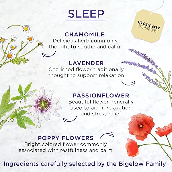 BIGELOW TEA BENEFITS SLEEP CHAMOMILE & LAVENDER HERBAL TEA, 18 CT