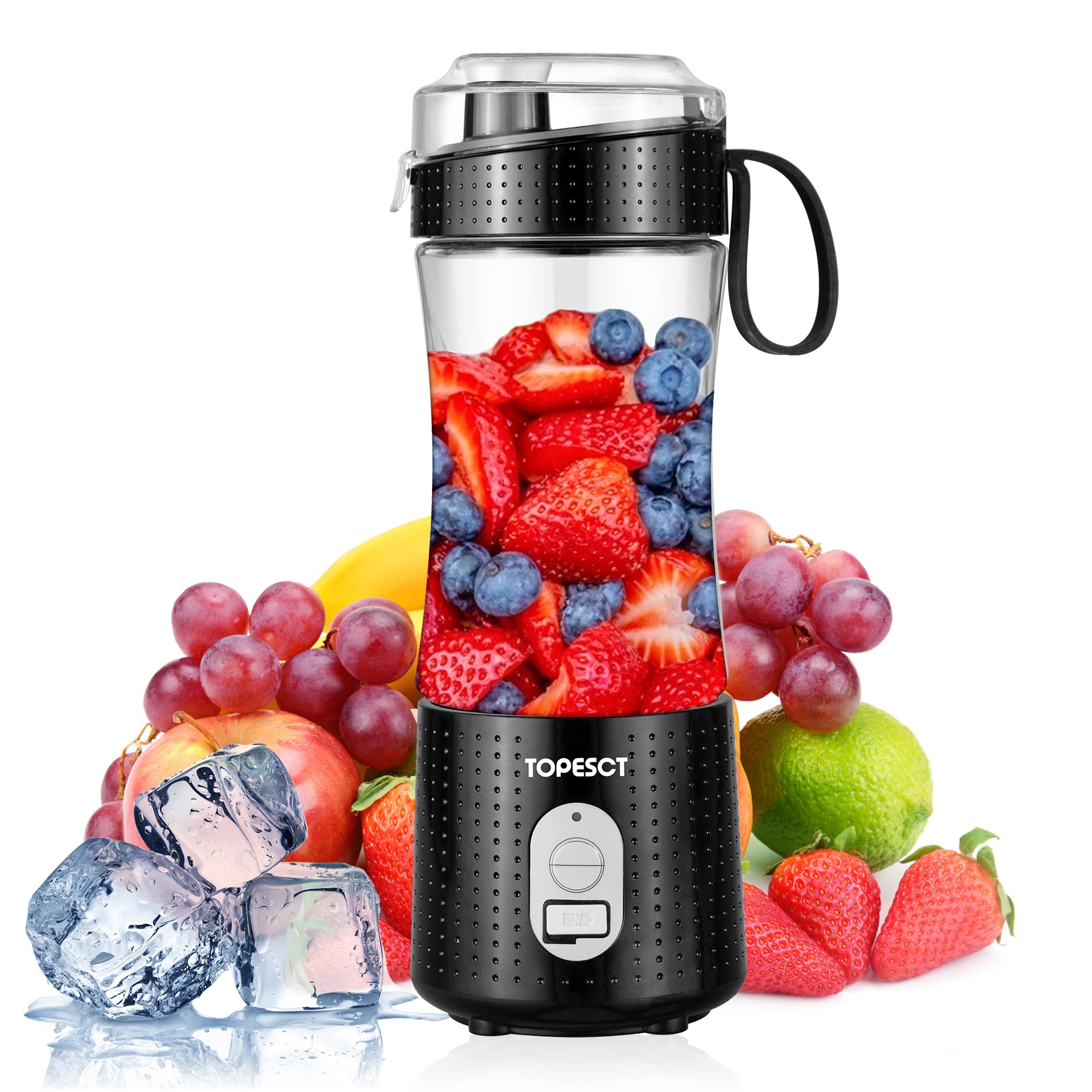 TOPESCT Portable Blender, Personal Mixer Fruit Rechargeable with USB, Mini Blender for Smoothie, Fruit Juice, Milk Shakes 380ml, Six 3D Blades for Great Mixing (Black)
