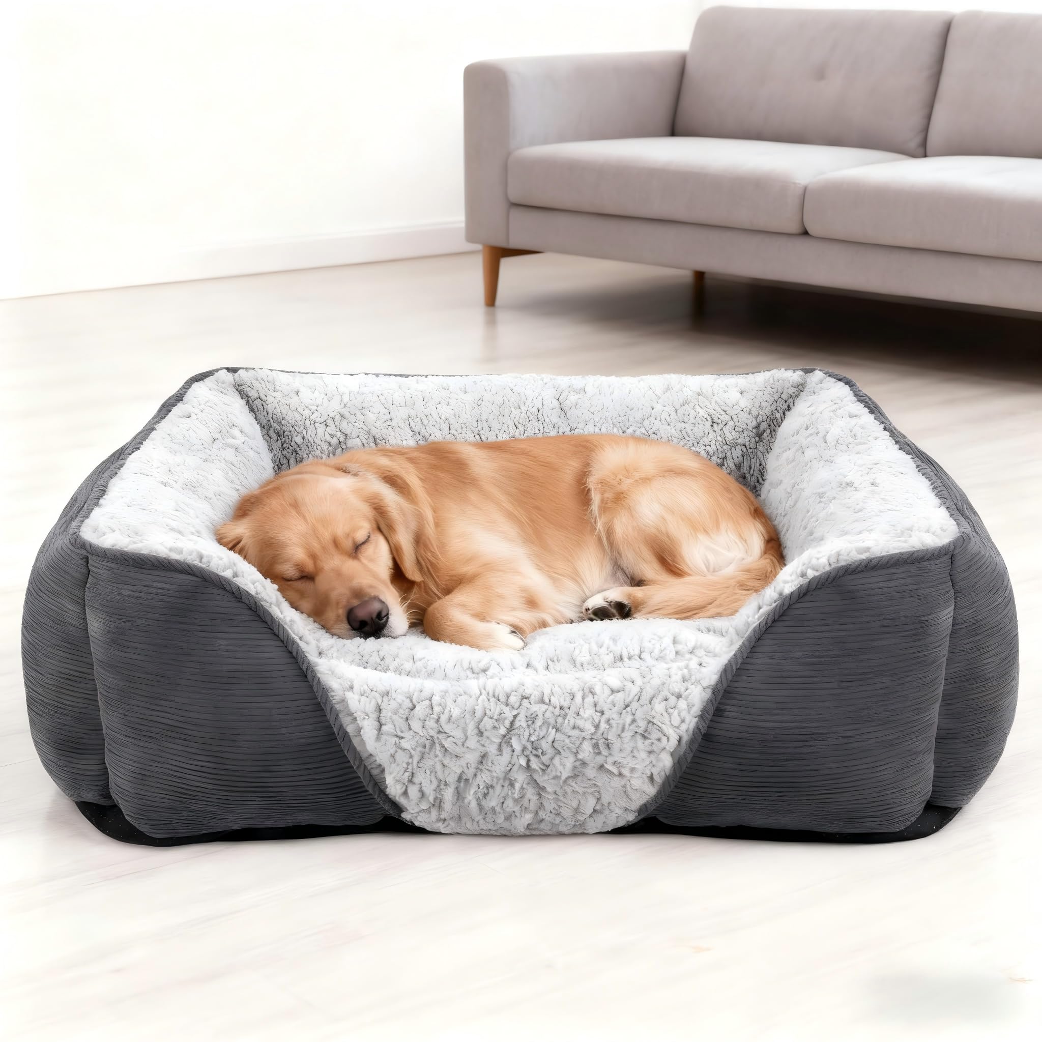 JOEJOY Dog Cat Bed Medium Pet Sofa Bed, Warm Lamb Fleece Medium Dog Bed, Washable Dog Bed For Corgi, 63x53x21cm