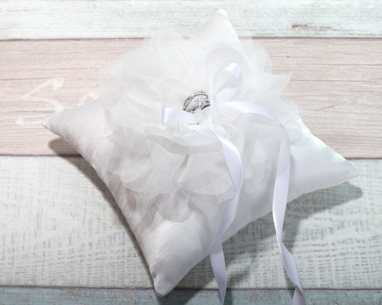 Amazon Com Wedding Ring Pillow With White Mesh Corsage Wedding