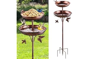 2 in 1 Bird Bath for Outside, 42In Tall Free Standing Birdbaths Outdoor, Metal Bird Feeder Bowls for Garden Lawn Decor, Antiq