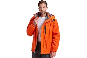 Kugnala Men's Winter Skiing Jacket Waterproof Warm Snow Fleece LiningCoat Mountain Hooded Windproof Rain Jacket S-6XL