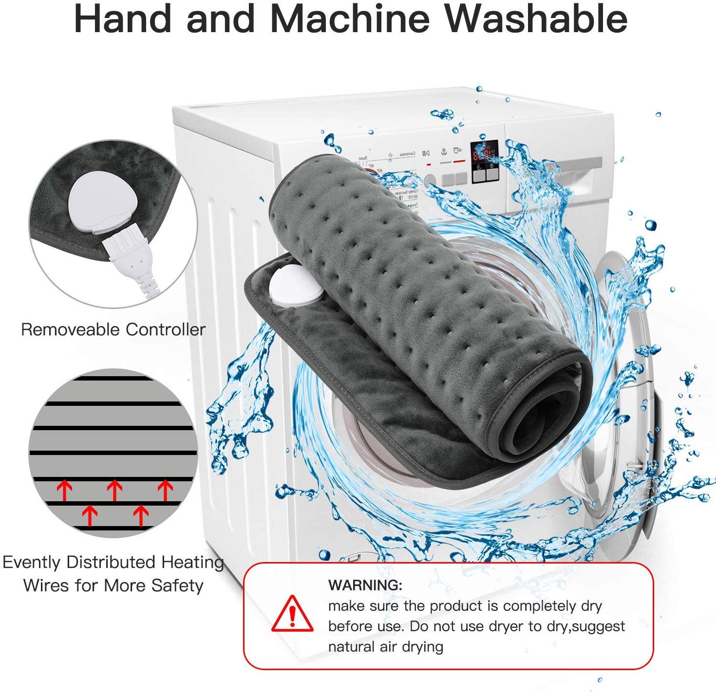 Heizkissen mit Abschaltautomatik, Maschinenwaschbar, Schnell Heiztechnik 30 * 60cm Wärmekissen Elektrisch mit 6 Stufen Temperaturstufen, Überhitzungsschutz, für Rücken Nacken Schulter Füße Tikitaka