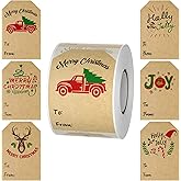 300 Tag Stickers - Self Adhesive Presents Labels in 6 Designs, Easy to Write Name & Paste - Kraft Paper Xmas Stickers (2*3 inch)