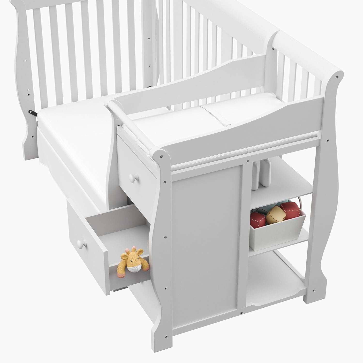 Storkcraft Portofino 4 in 1 Fixed Side Convertible Crib Changer, White