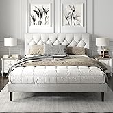 HAOARA King Size Platform Bed Frame with Upholstered Button Tufted Headboard, Mattress Foundation with Wooden Slat Support, Noise Free, No Box Spring Needed, Easy Assembly, Light Grey