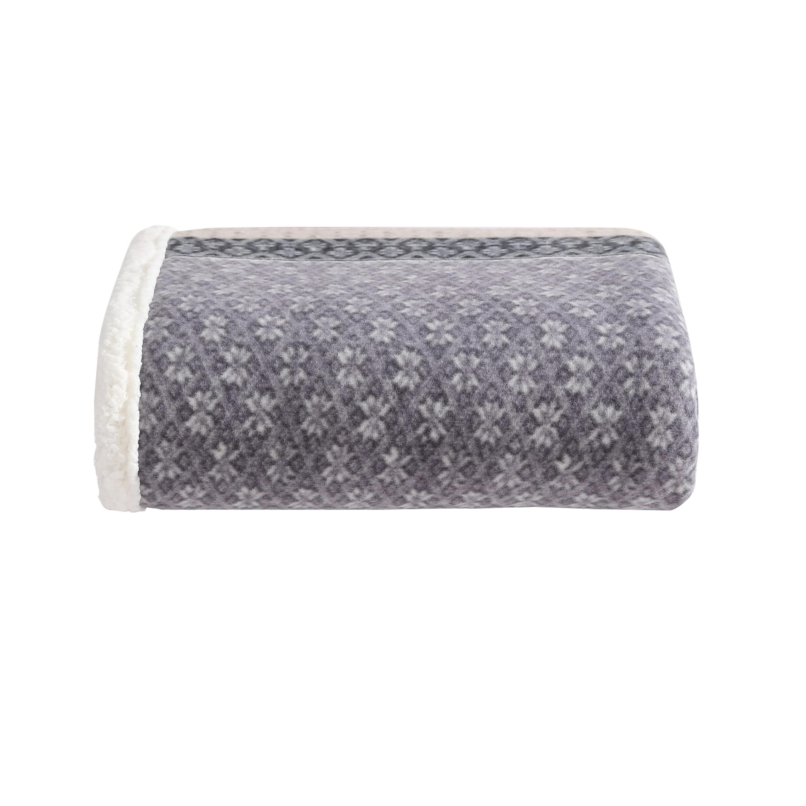 Eddie Bauer | Brushed Fleece Collection | Throw Blanket Reversible Sherpa Cover Soft and Cozy Perfect for Bed or Couch Fair Isle Dark Steel