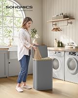 SONGMICS Slim Laundry Basket with Lid 90L Dove Grey 42x32x70.5 cm view 2