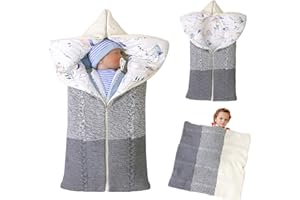 Newborn Baby Swaddle Blanket, Thick Warm Strollers Knit Blanket Plus Velvet, Baby Kid Toddler Fleece Sleeping Bag Sleep Sack 