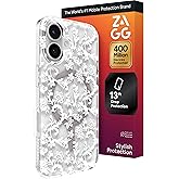 ZAGG Milan Snap Case for iPhone 17 - White Boho Blossom, Graphene Strengthened Phone Case with Drop Protection (13ft/4m), Textured Edges & Sparkle Design, MagSafe Charging Compatible