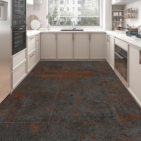 ART3D PEEL AND STICK FLOOR TILE, 30-PACK 12 X 12IN. COVERS 30 SQ.FT, WATERPROOF VINYL FLOORING TILES SELF ADHESIVE FOR KITCHEN, BATHROOM & BEDROOM – RUST GRANITE